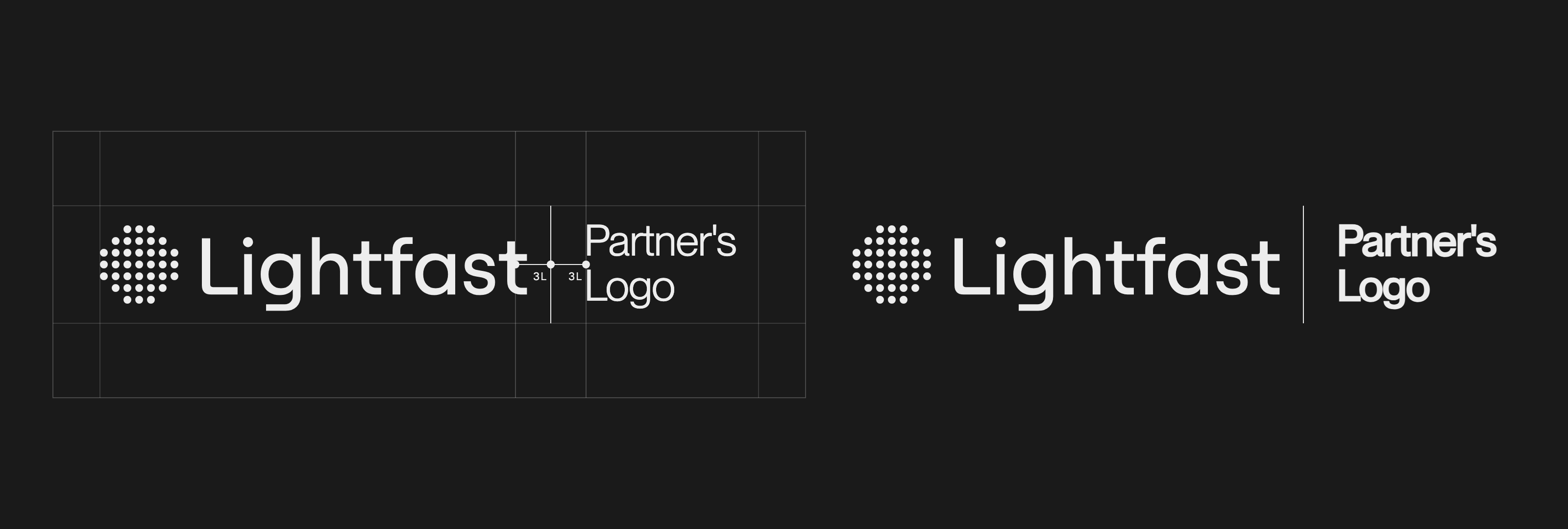 Lightfast partnership lockup clearspace construction and preview.