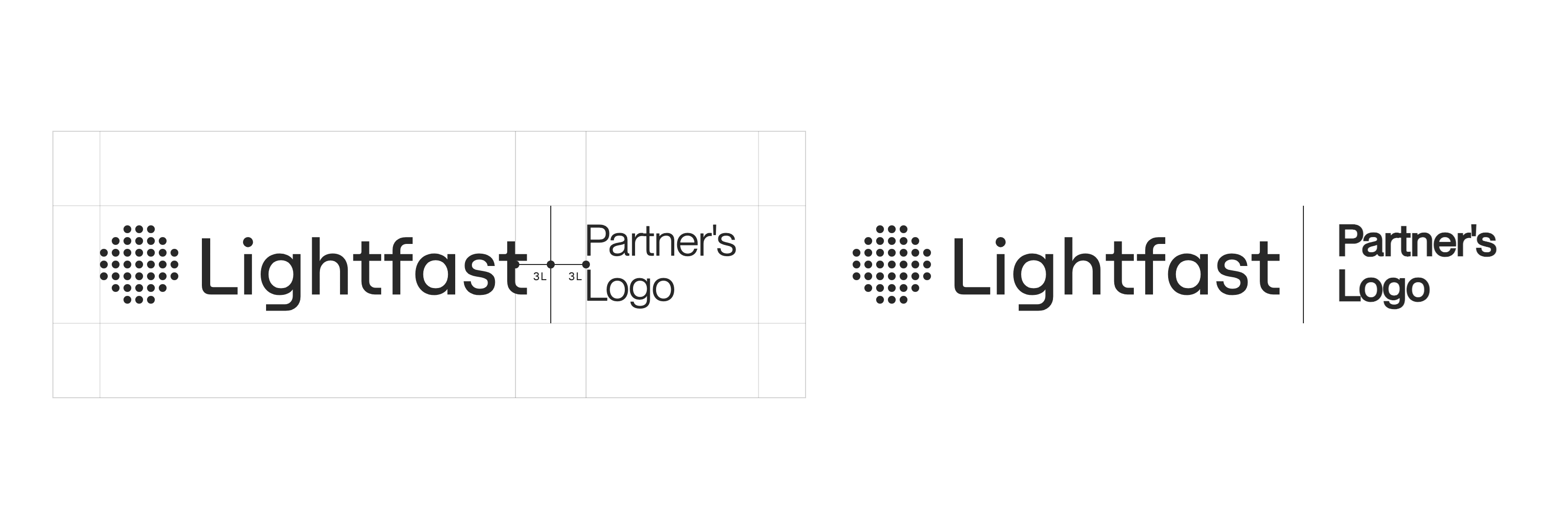 Lightfast partnership lockup clearspace construction and preview.